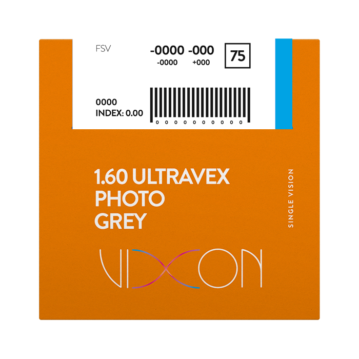 Vixon 1.60 Ultravex Bluecut Foto Gris SPIN Terminado Visión Simple 75/70 SAR Rango Extendido